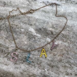 maximalist Colorful Gold Charm “Slay” Necklace